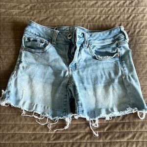 American Eagle Outfitters Light Blue Frayed Jean Shorts